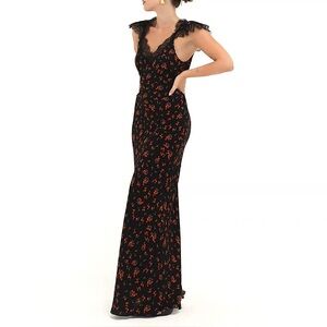 Rumored Black Floral Lace Evening Maxi Dress Medium Frontier Spanish Poppy Party